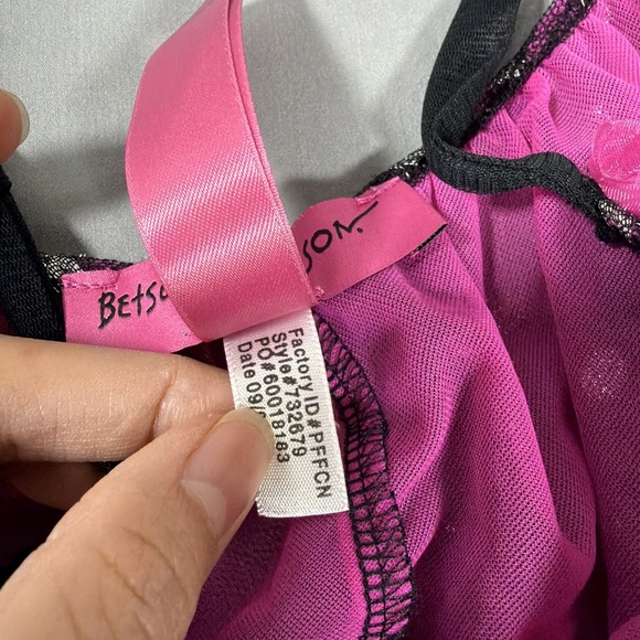 Betsey Johnson Womens Intimate Mesh Polka Babydoll Pink Black Nightgown Large - Picture 12 of 14